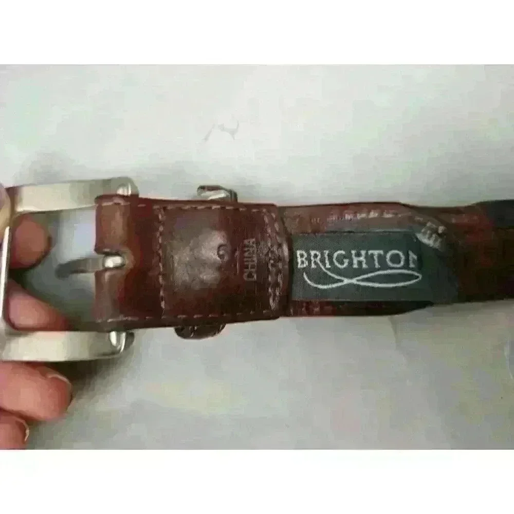 Brighton Leather Belt Mens 42 Brown Burgundy Silver Tone Hardware‎ 95207